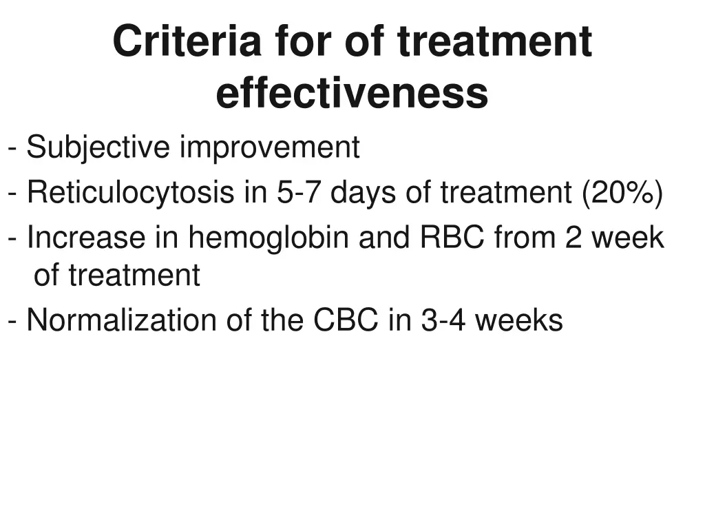 criteria for of treatment effectiveness