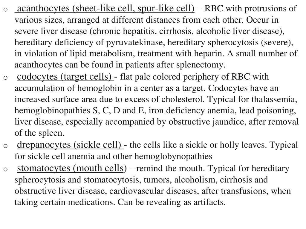 o acanthocytes sheet like cell spur like cell