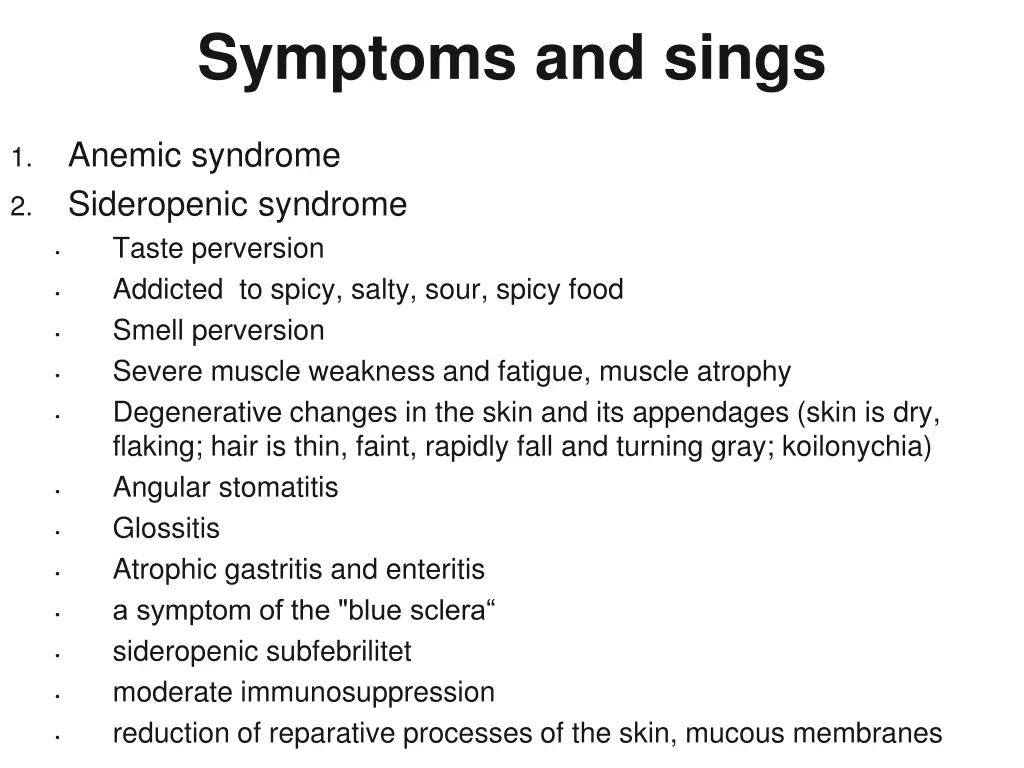 symptoms and sings