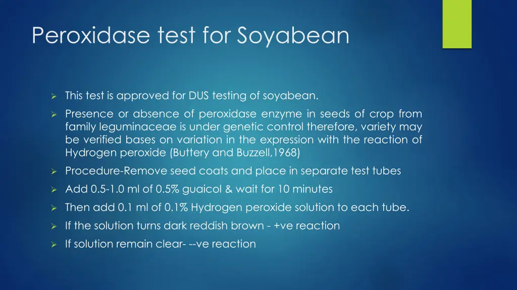 peroxidase test for soyabean