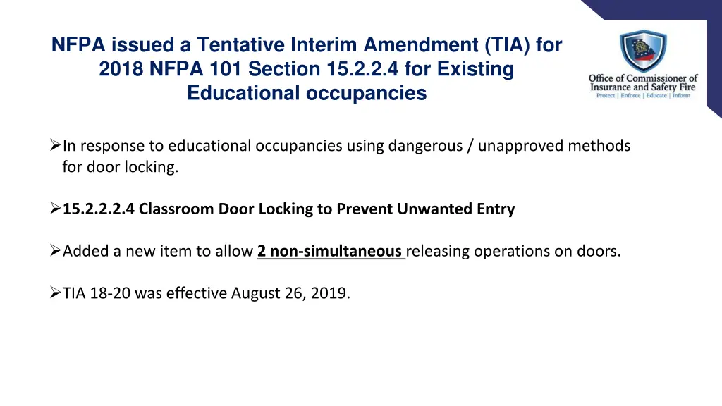 nfpa issued a tentative interim amendment