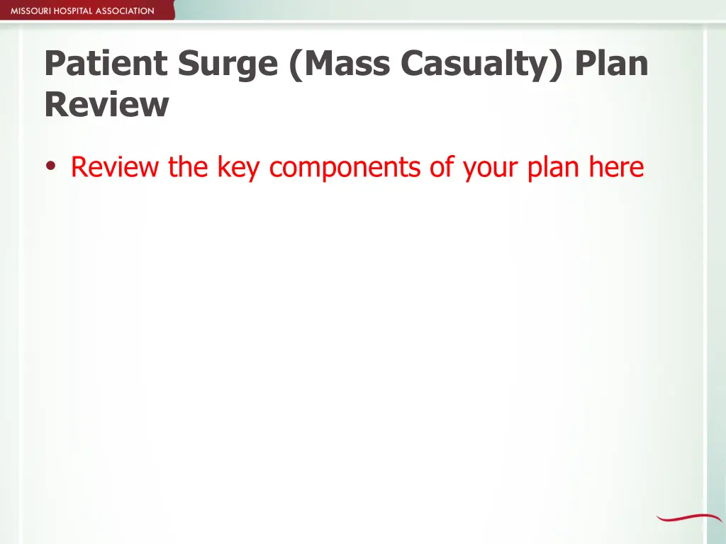 patient surge mass casualty plan review