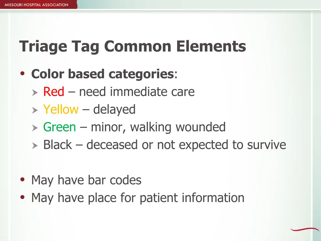 triage tag common elements