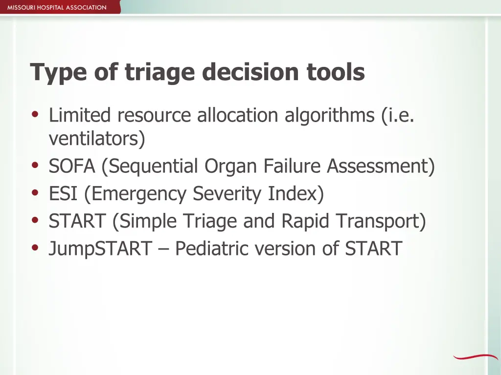 type of triage decision tools