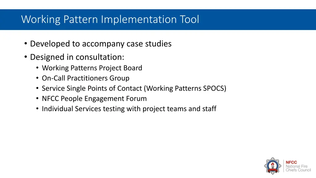 working pattern implementation tool 1