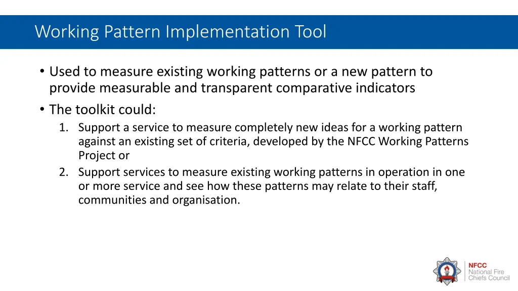 working pattern implementation tool 2