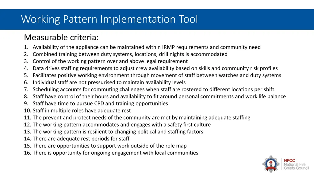 working pattern implementation tool 4