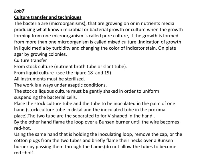 lab7 culture transfer and techniques the bacteria