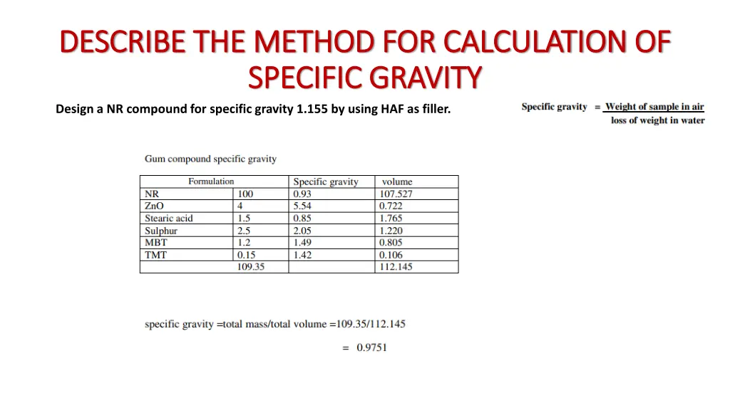 describe the method for calculation of describe