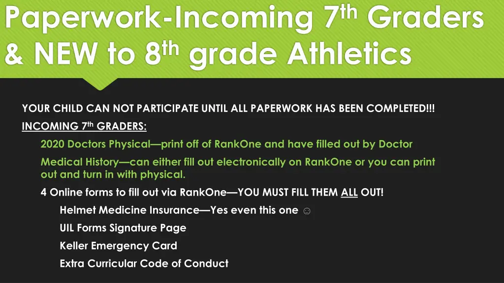 paperwork incoming 7 th graders new to 8 th grade