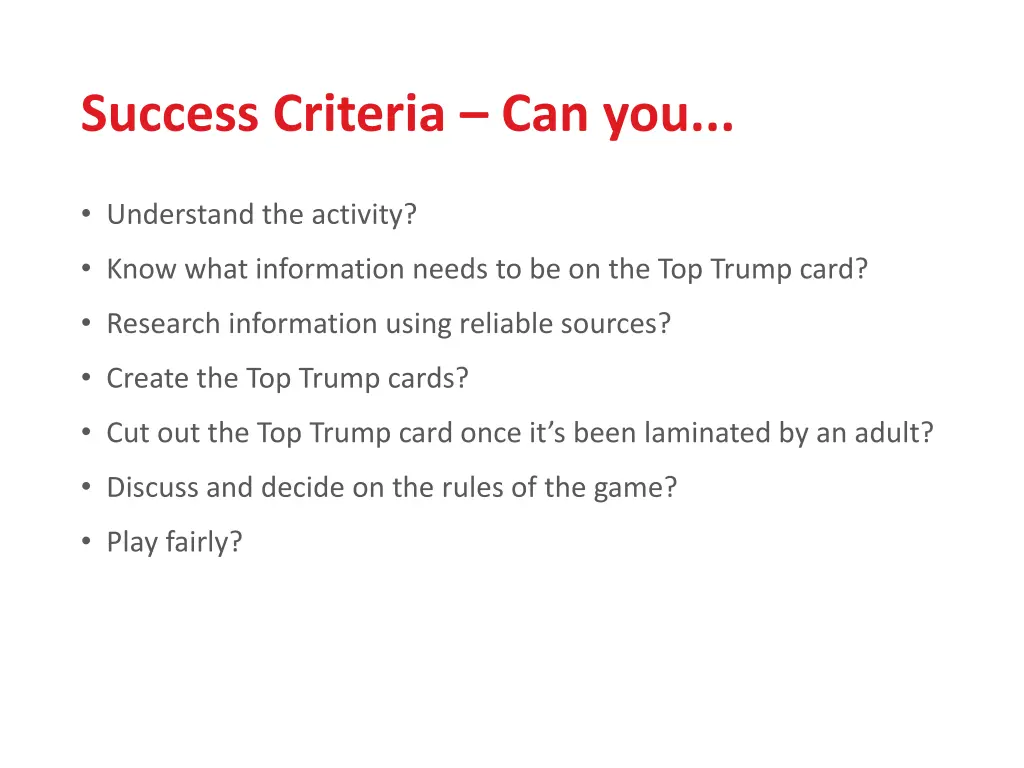 success criteria can you