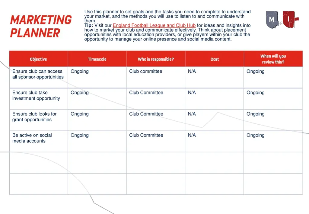 use this planner to set goals and the tasks 1