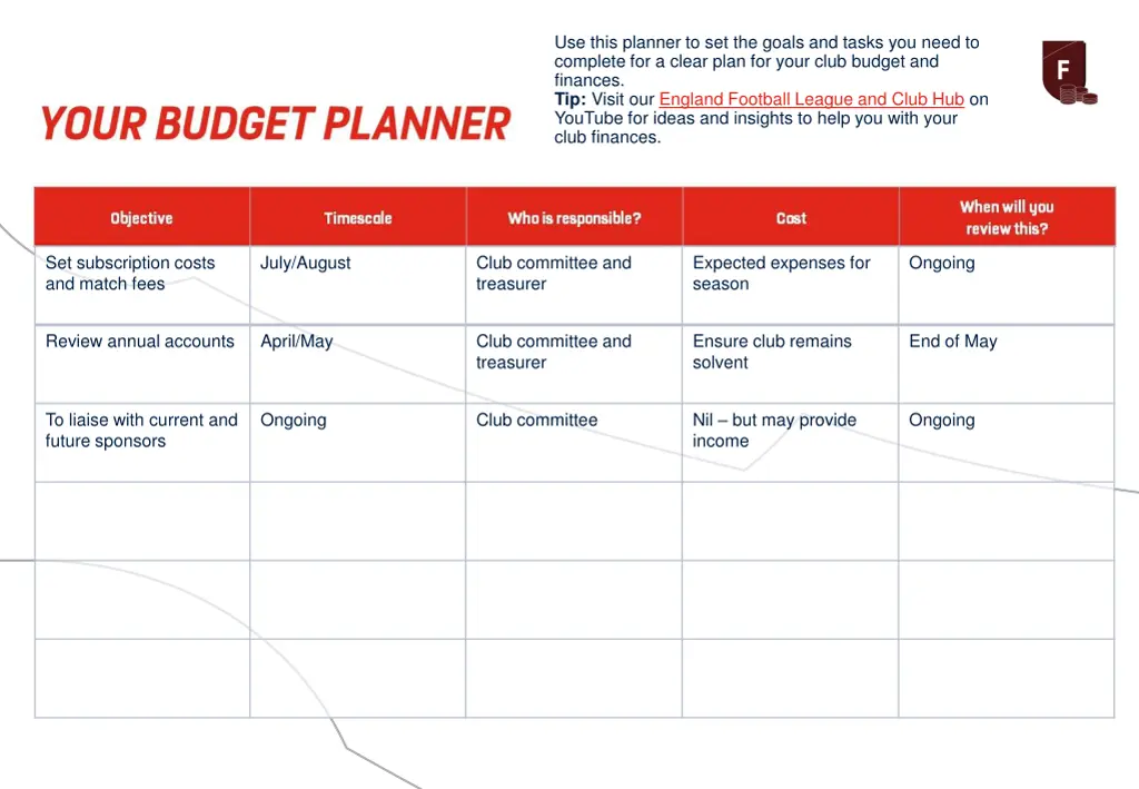 use this planner to set the goals and tasks 1