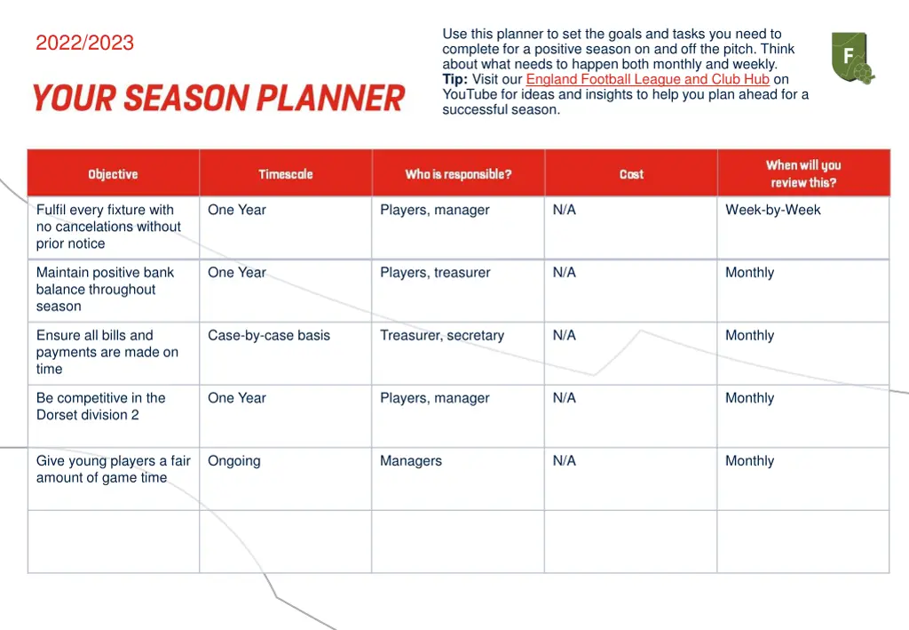 use this planner to set the goals and tasks