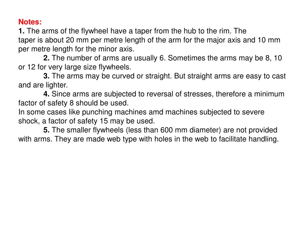 notes 1 the arms of the flywheel have a taper