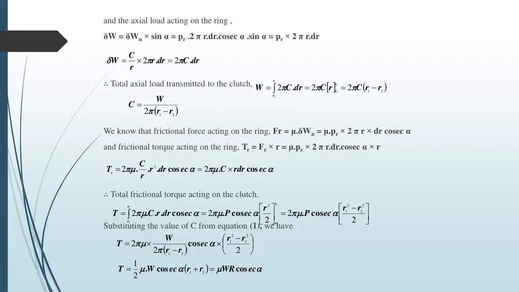 and the axial load acting on the ring