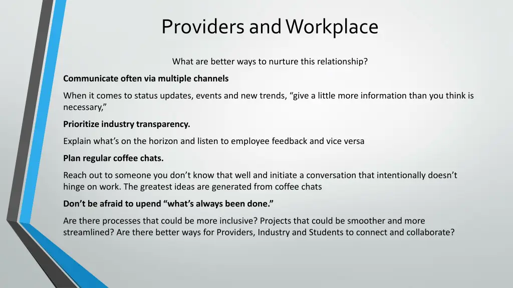 providers and workplace