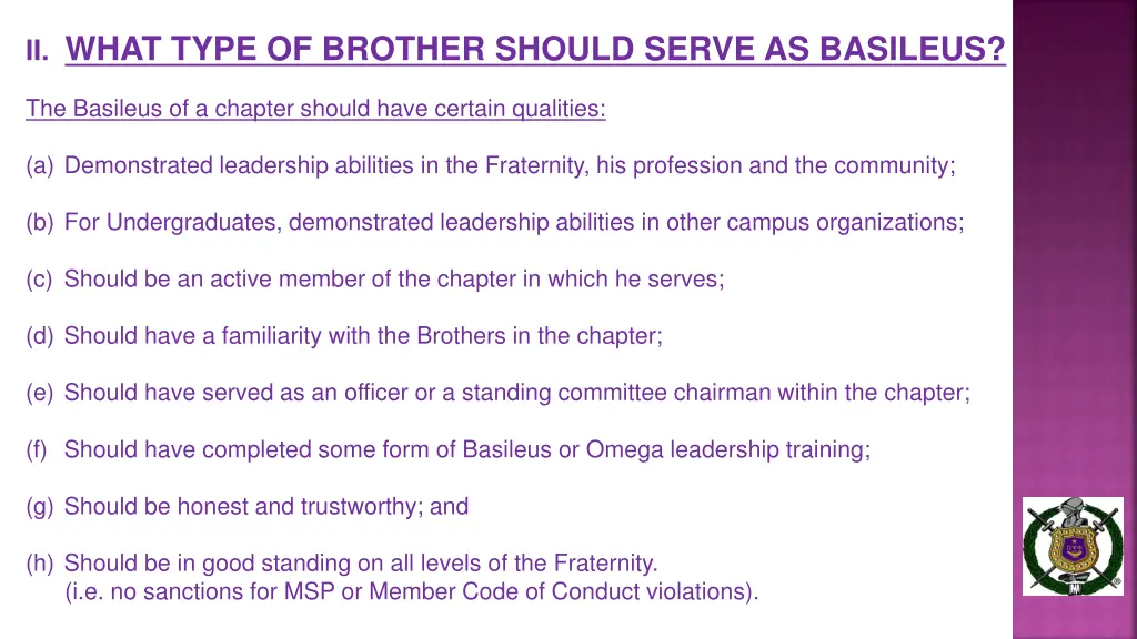 ii what type of brother should serve as basileus