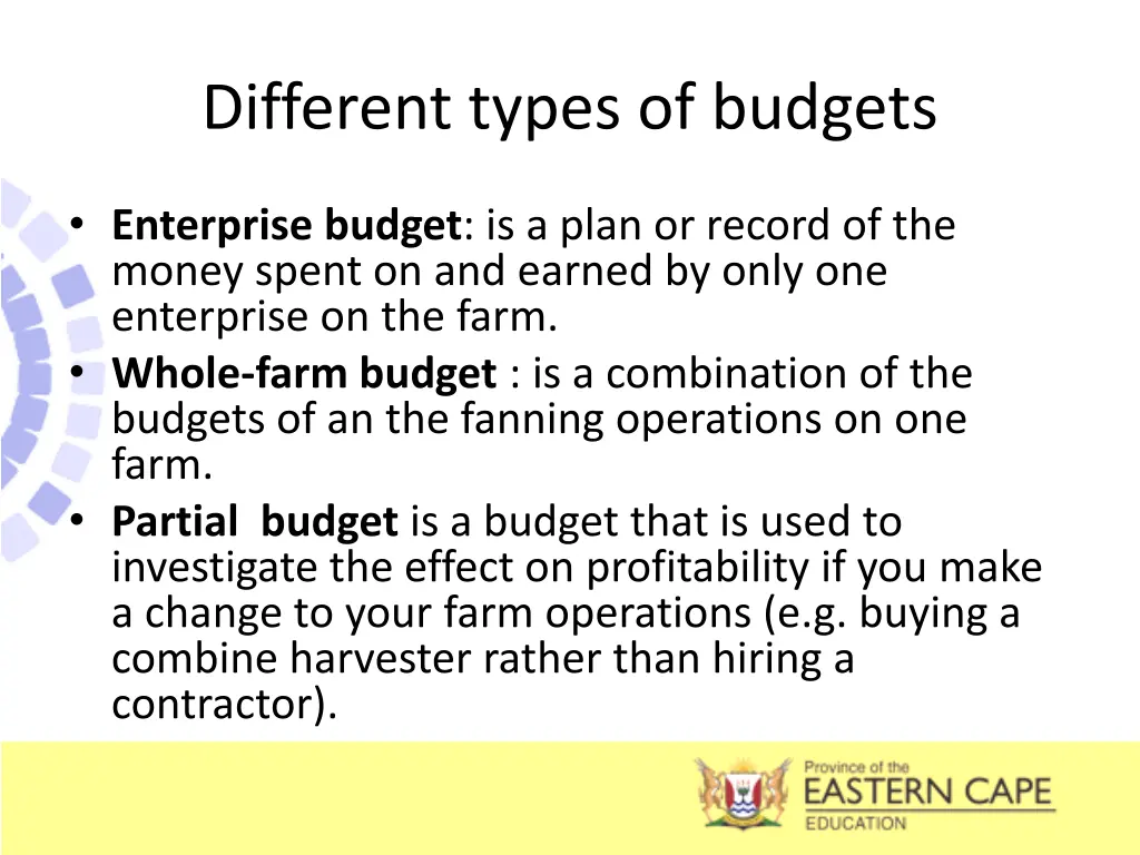 different types of budgets