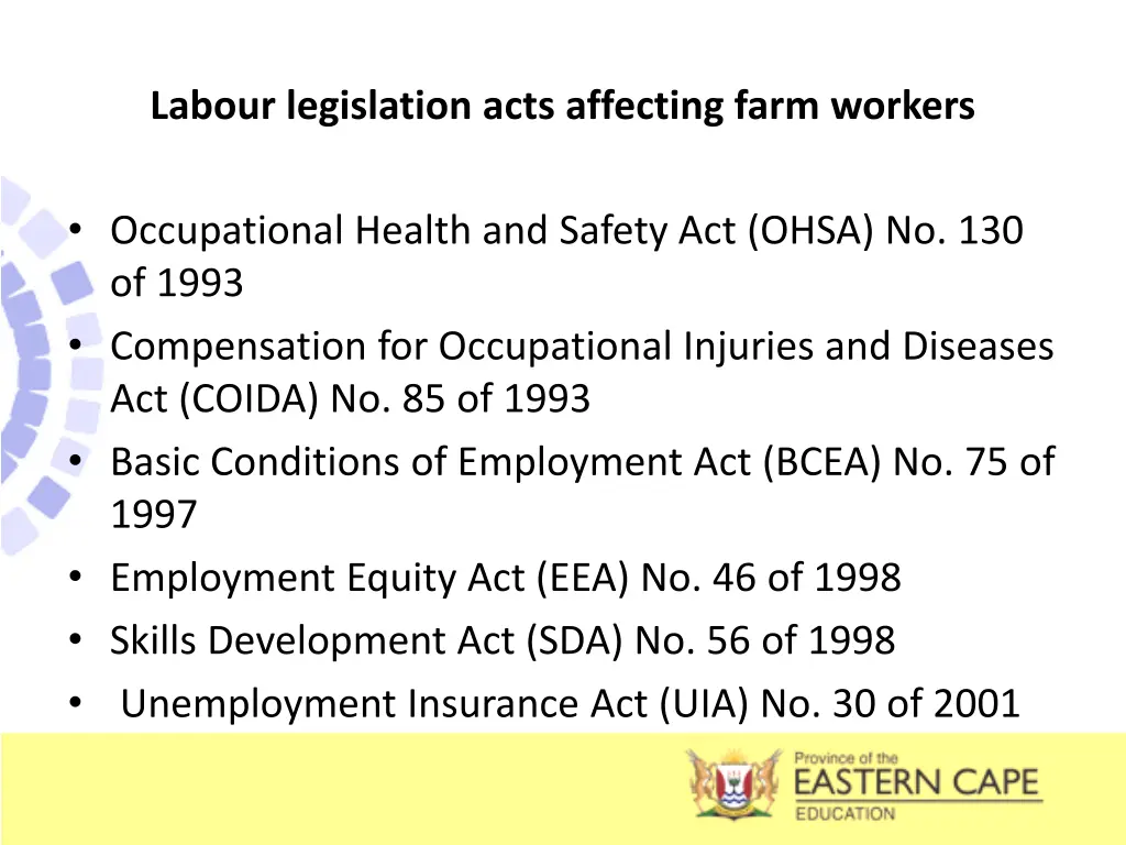 labour legislation acts affecting farm workers