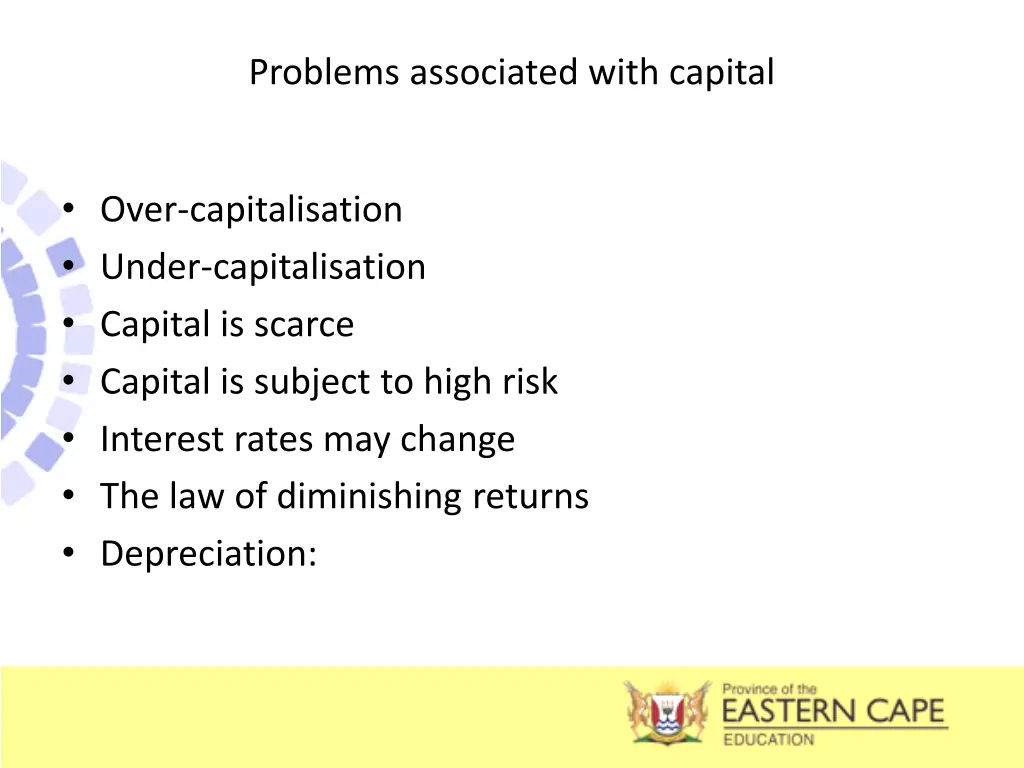 problems associated with capital