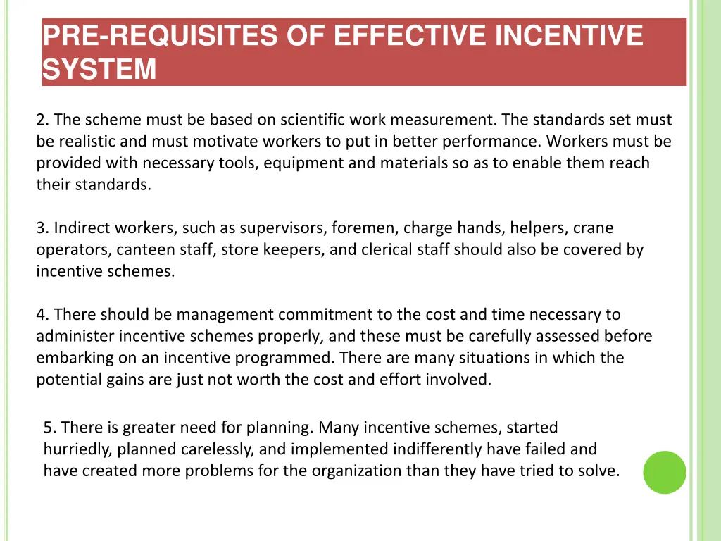 pre requisites of effective incentive system 1