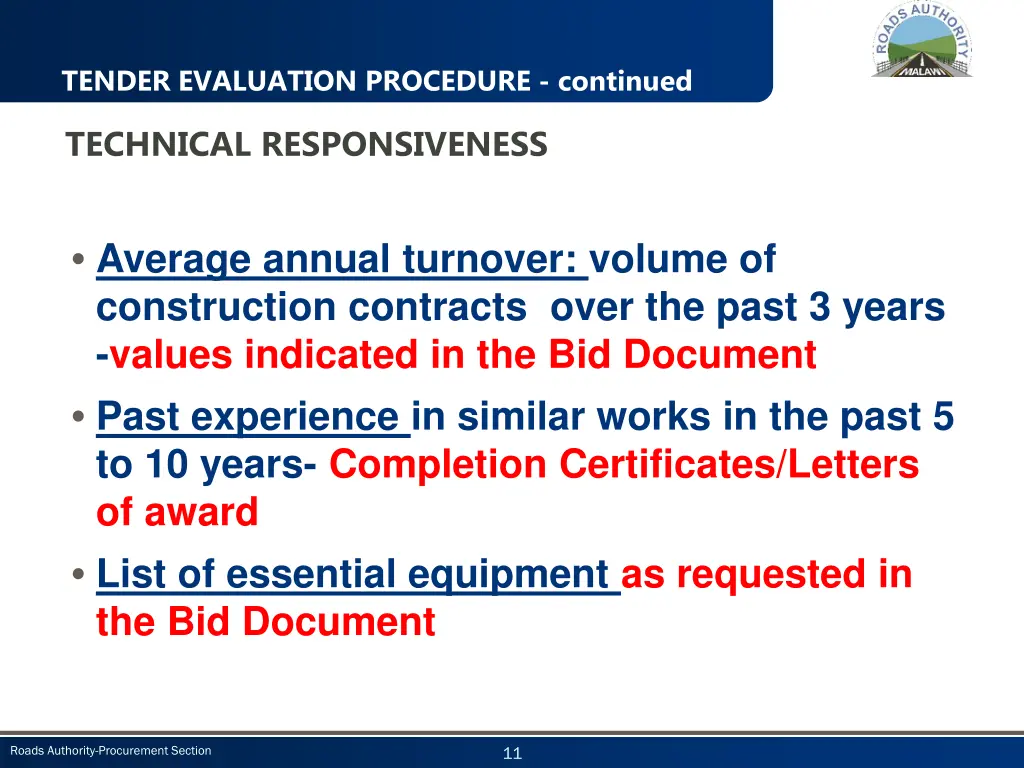 tender evaluation procedure continued 1