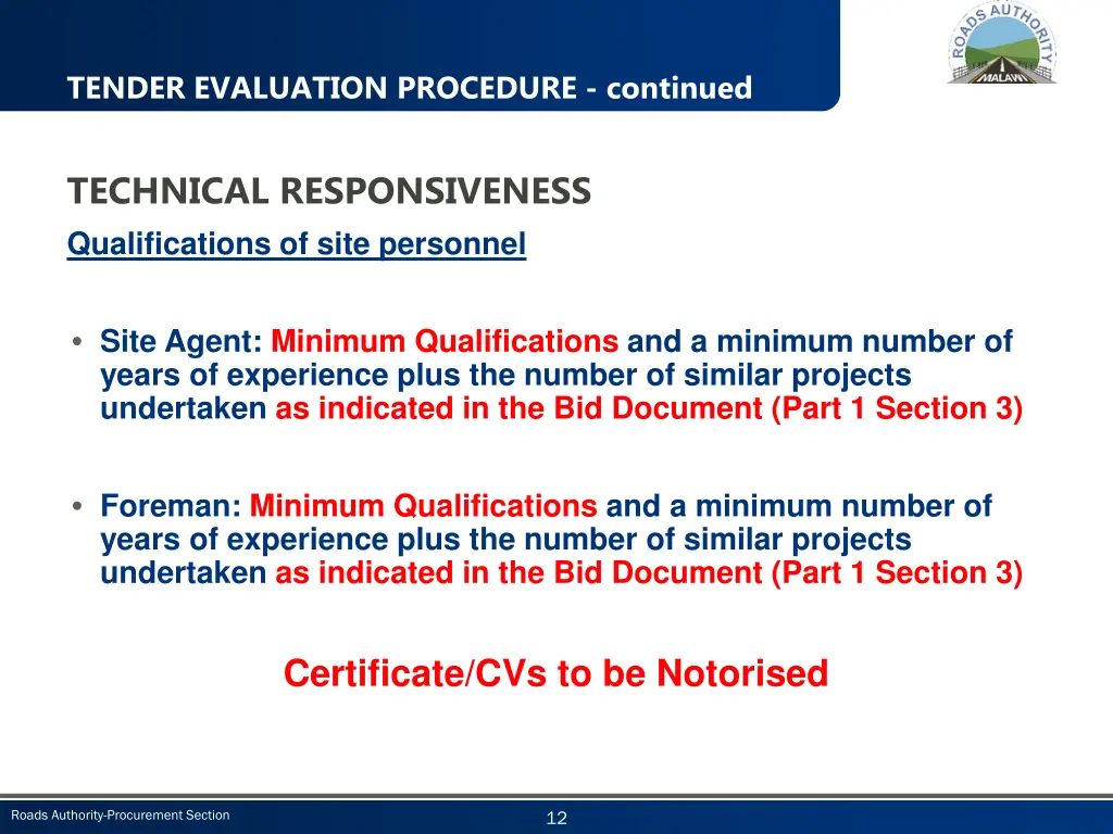 tender evaluation procedure continued 2