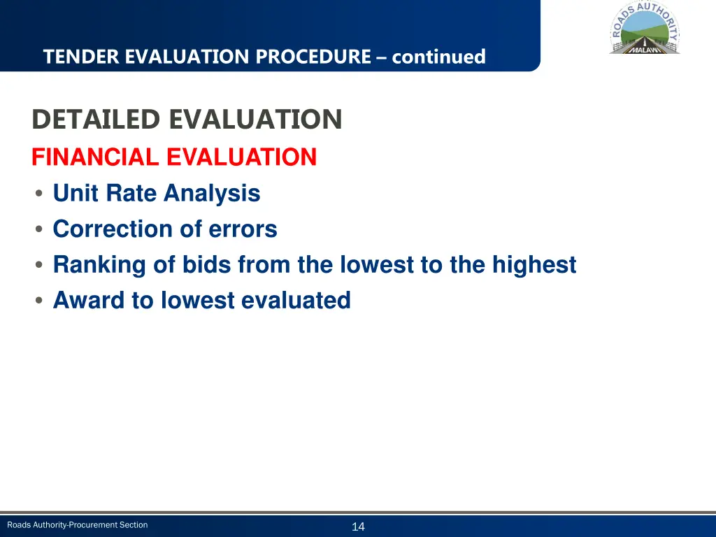 tender evaluation procedure continued 3