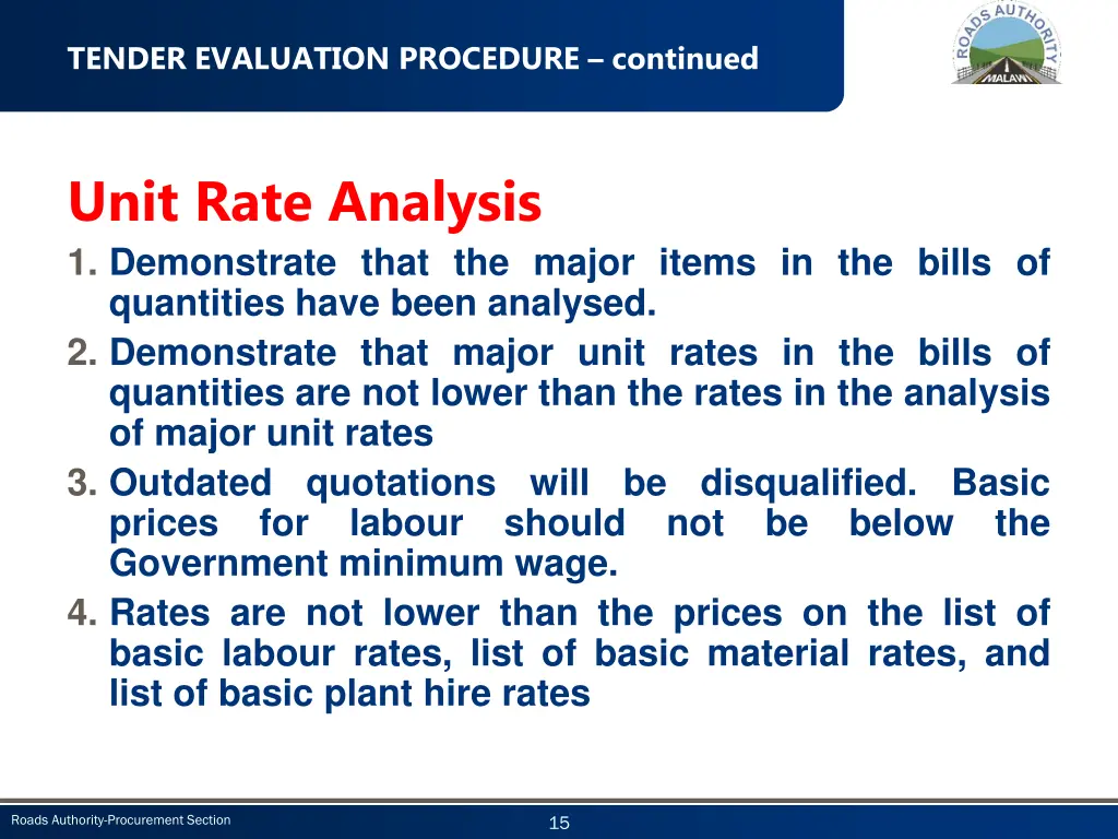 tender evaluation procedure continued 4