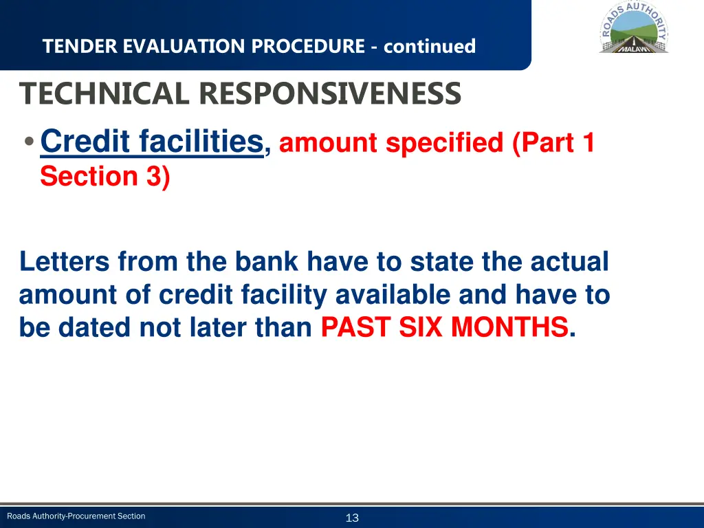 tender evaluation procedure continued technical