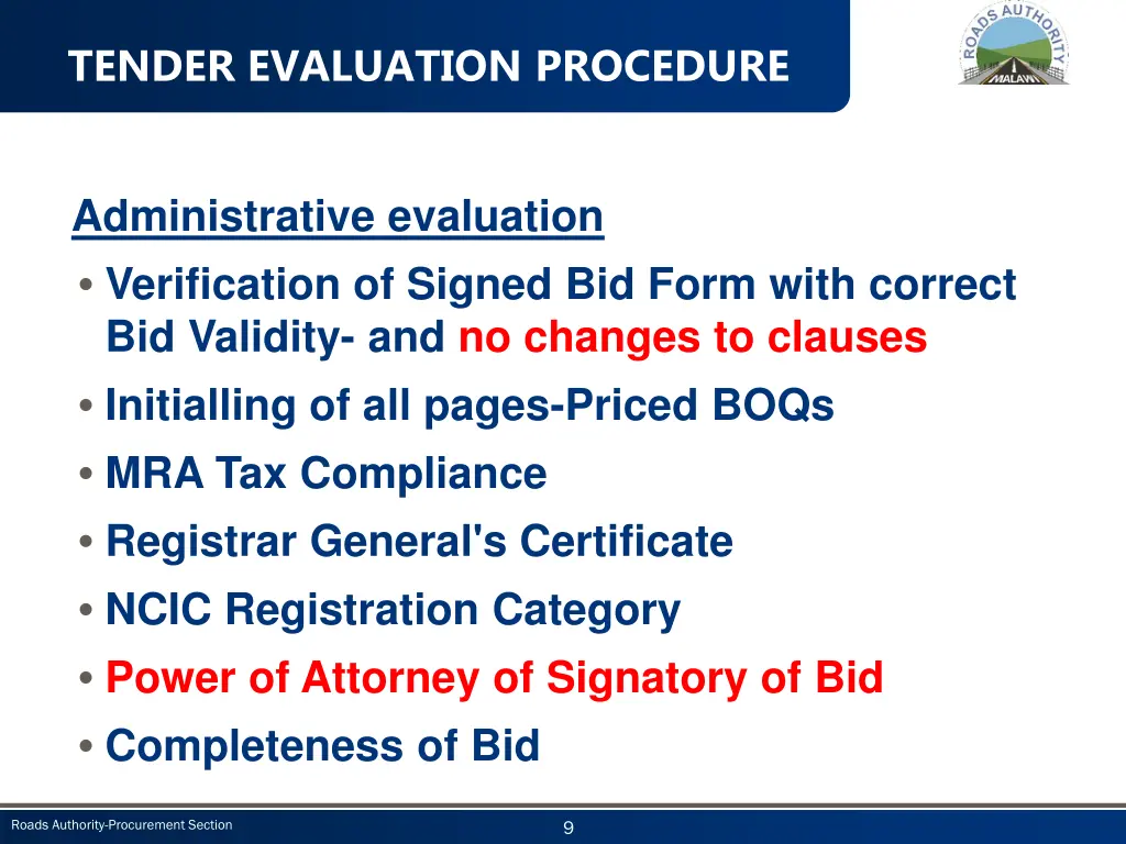 tender evaluation procedure