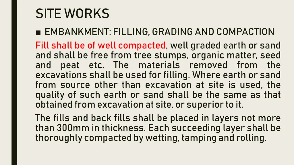 site works embankment filling