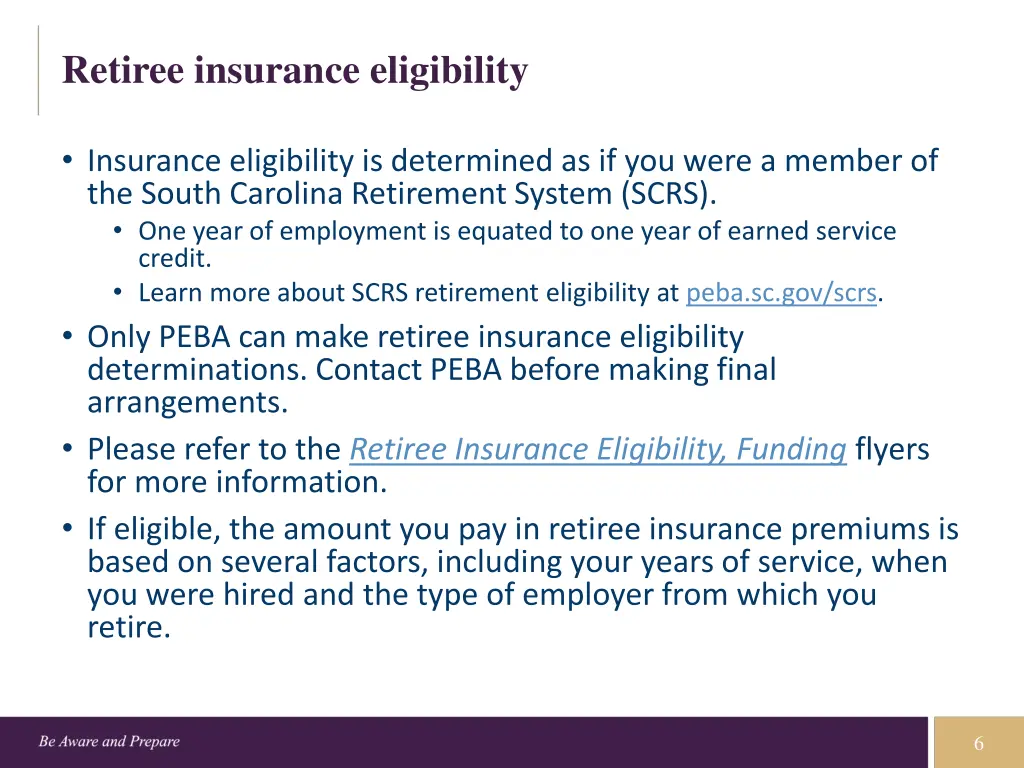 retiree insurance eligibility