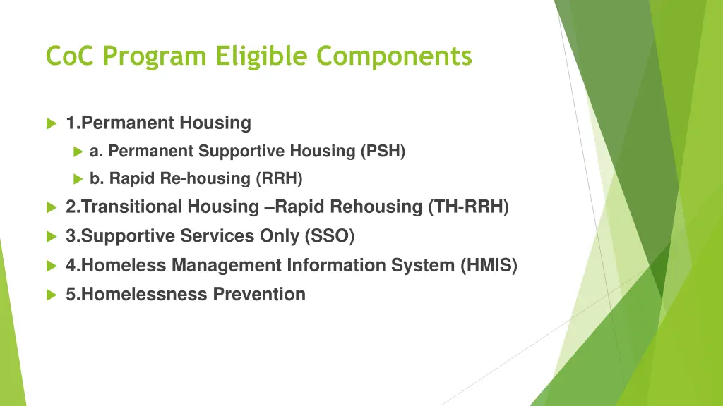 coc program eligible components