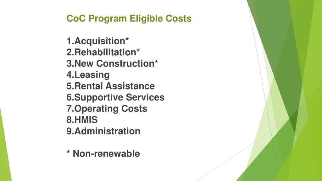 coc program eligible costs