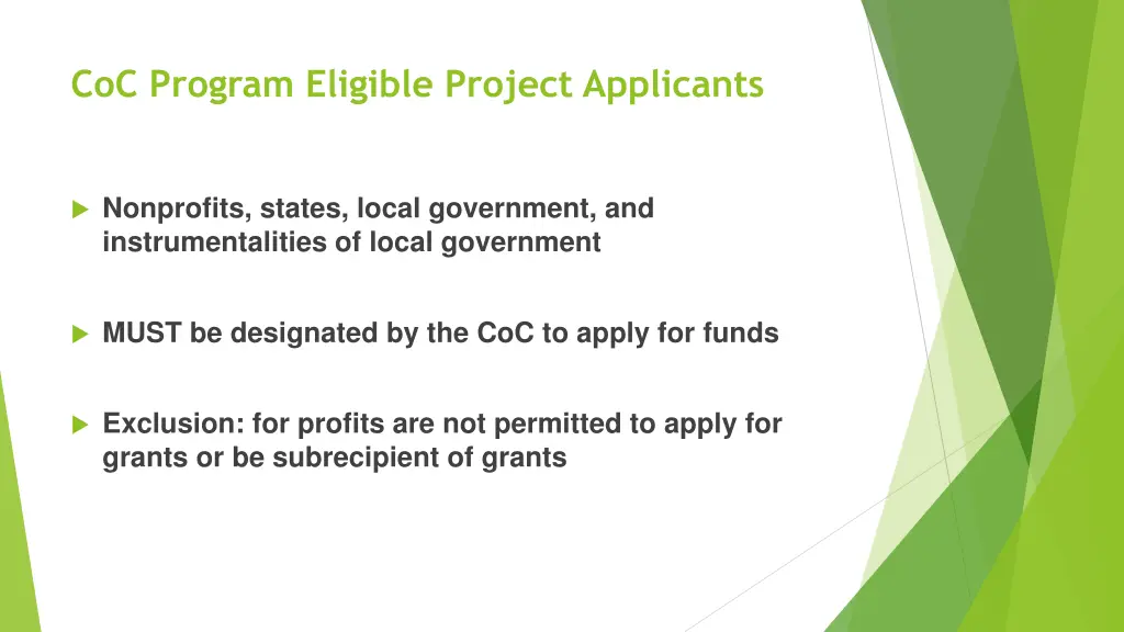 coc program eligible project applicants