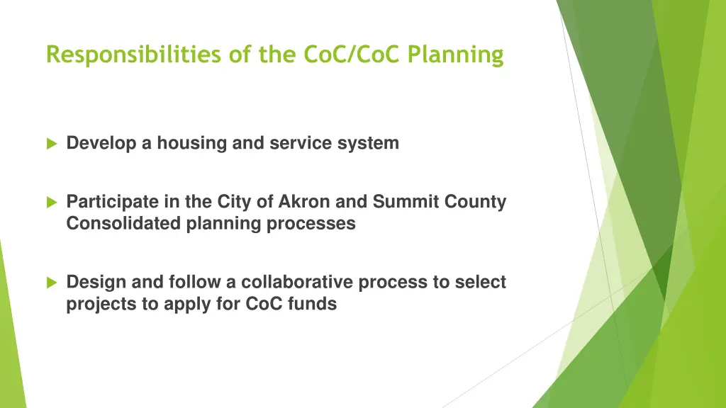 responsibilities of the coc coc planning