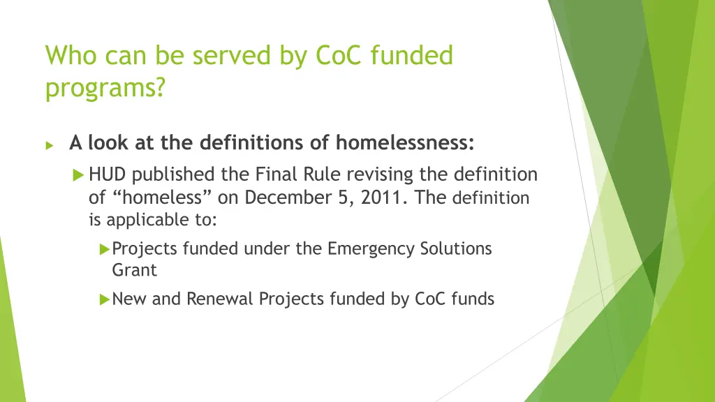 who can be served by coc funded programs