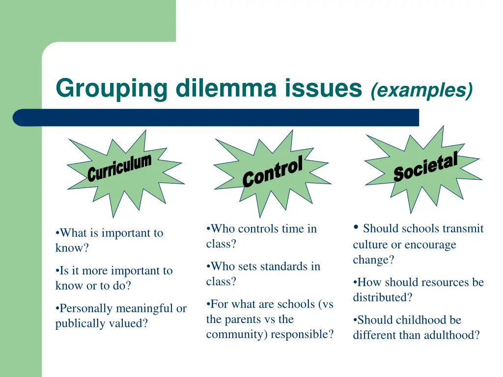 grouping dilemma issues examples