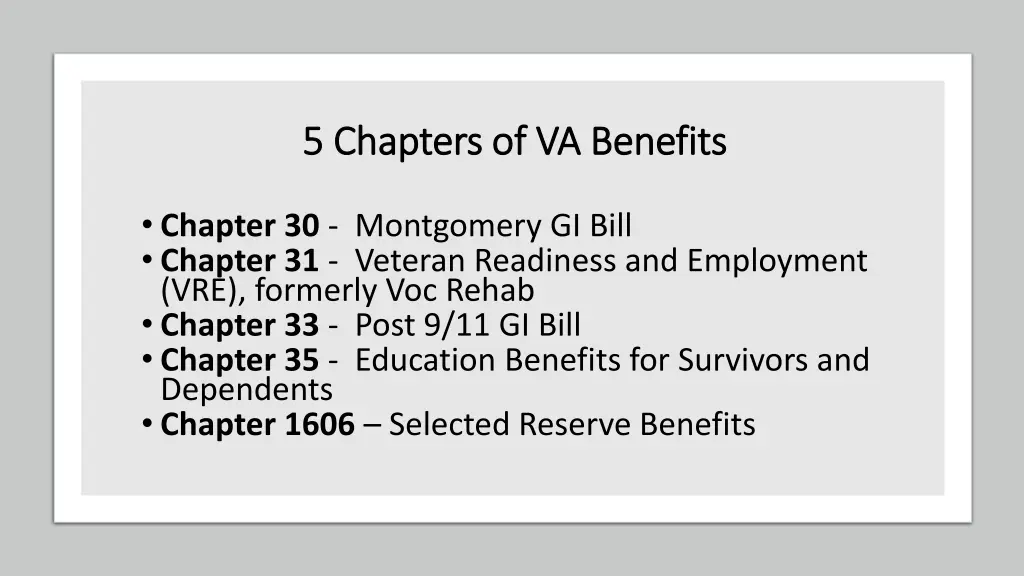 5 chapters of va benefits 5 chapters