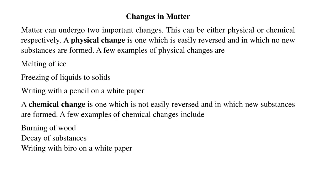 changes in matter