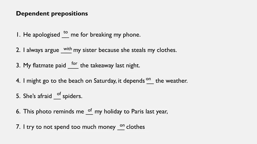 dependent prepositions