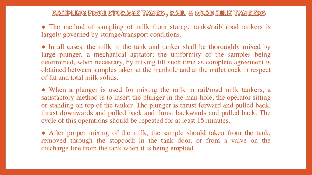 sampling from storage tanks rail road milk