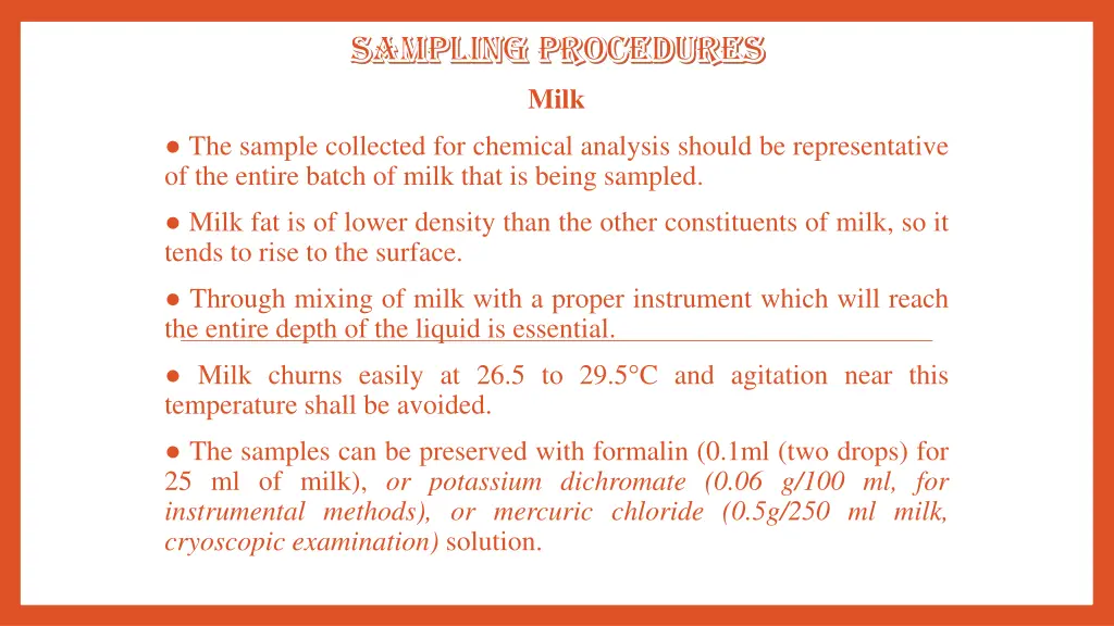 sampling procedures sampling procedures milk