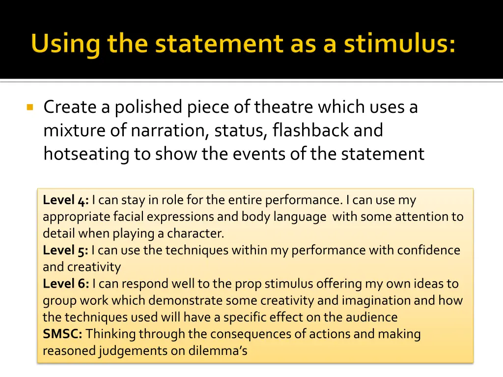 create a polished piece of theatre which uses