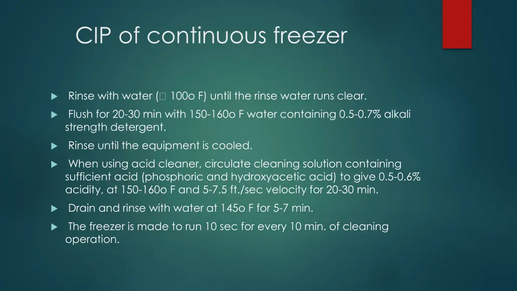 cip of continuous freezer