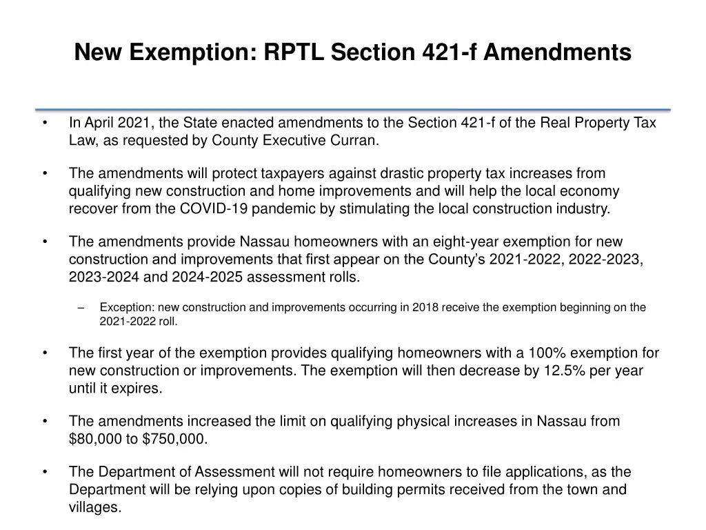 new exemption rptl section 421 f amendments