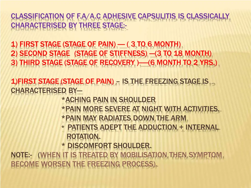 classification of f a a c adhesive capsulitis