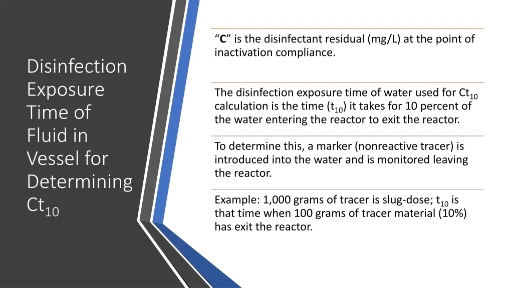 c is the disinfectant residual mg l at the point